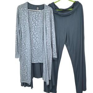 MarlaWynne Womens 3-Piece Lounge Set XL Blue Cardigan Tank Pants Chic Loungewear